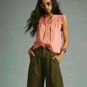 Anthropology Cloth & Stone Smocked Sleeveless Blouse Boho Size XS